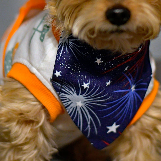 Glitter Fireworks Over The Collar Pet Bandana | Patriotic Dog Scarf